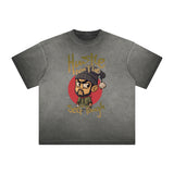 Stone Wash Gray Faded Cartoon Graphic Tee-INNBLAC Fashion Apparel