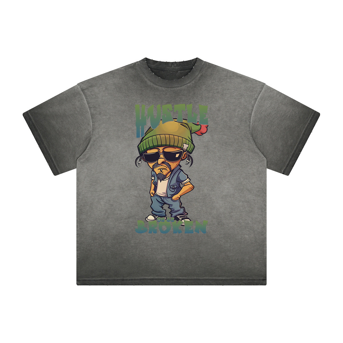 Stone Wash Thug Cartoon Graphic Tee-INNBLAC Fashion Apparel