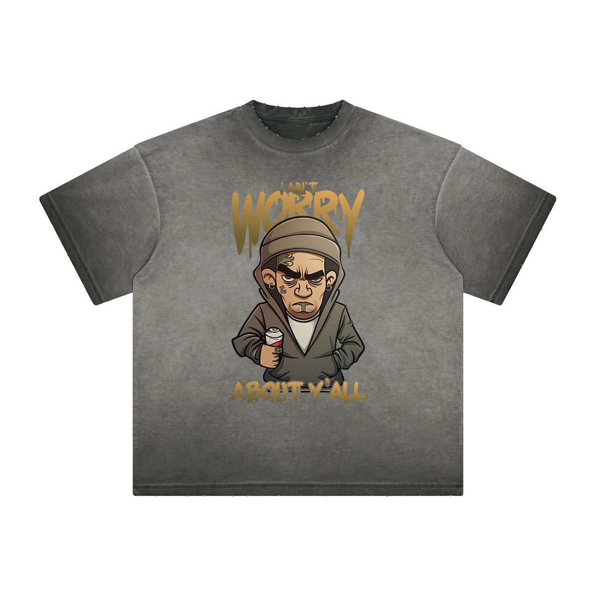 Stone Wash Gray Faded Cartoon Graphic Tee-INNBLAC Fashion Apparel