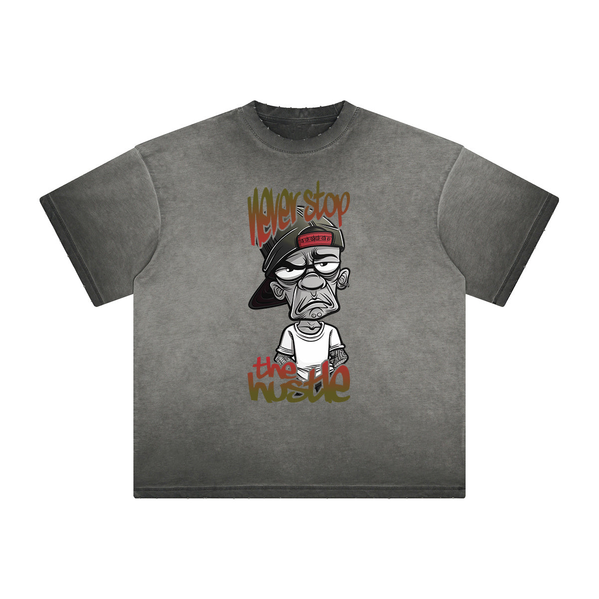 Stone Wash Thug Cartoon Graphic Tee-INNBLAC Fashion Apparel