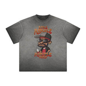 Stone Wash Gray Faded Cartoon Graphic Tee-INNBLAC Fashion Apparel