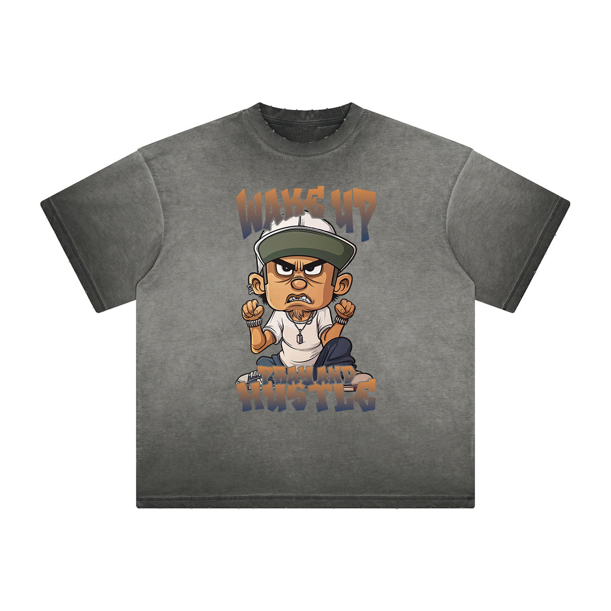 Stone Wash Gray Faded Cartoon Graphic Tee-INNBLAC Fashion Apparel