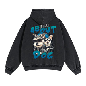 Cute Dog Graphic Double Slider Zip Hoodie-INNBLAC Fashion Apparel