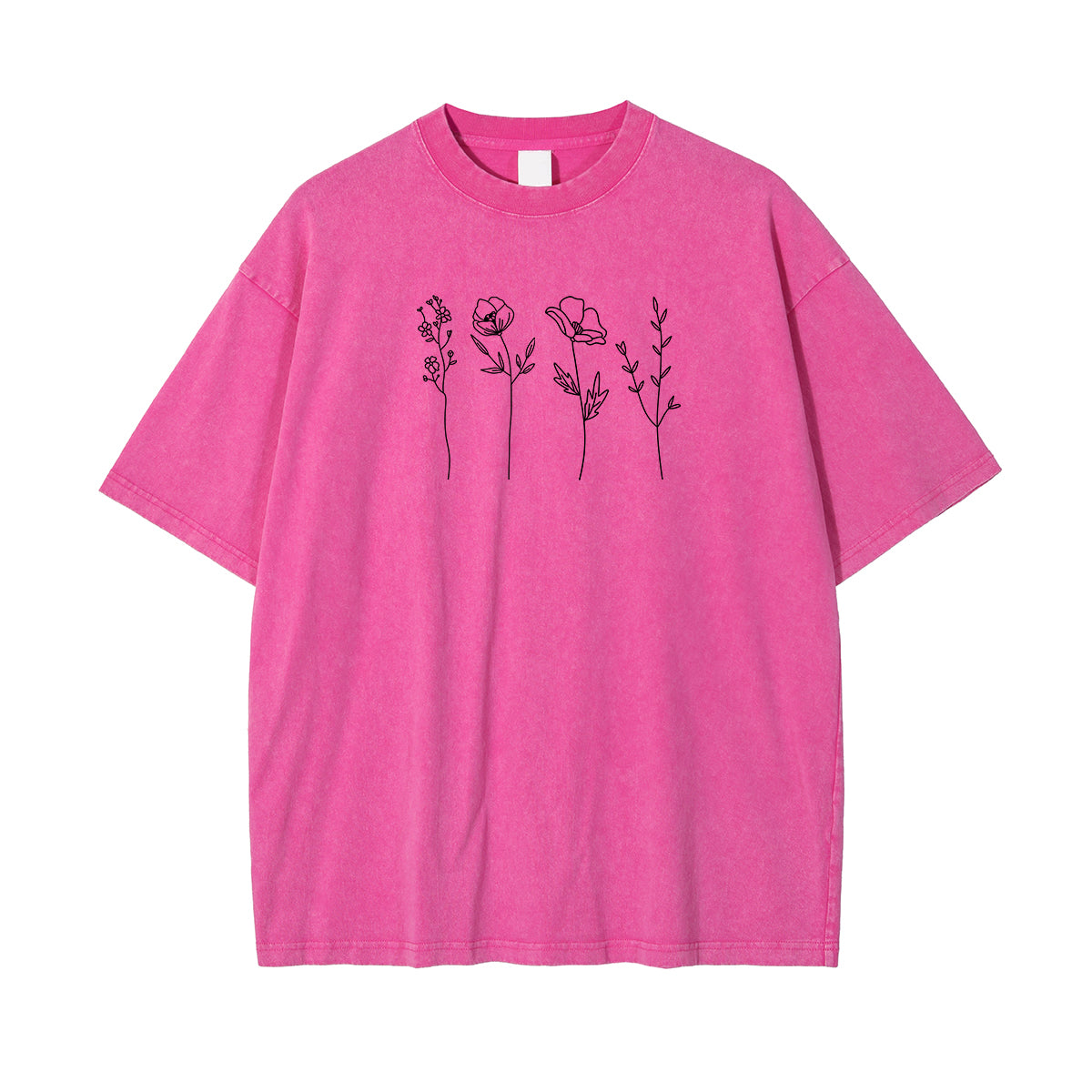 Flower Line Art Pattern Pink T Shirt