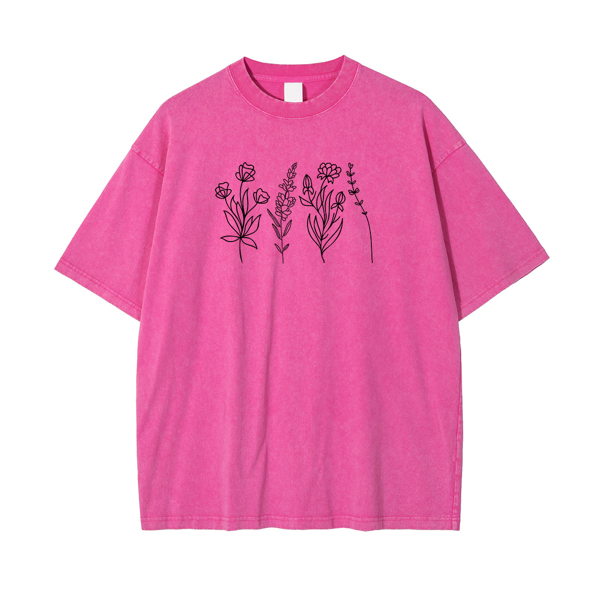 Flower Line Art Pattern Pink T Shirt