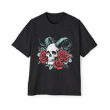 Skull Devil Horn Roses Valentine Graphic Tee-INNBLAC Fashion Apparel