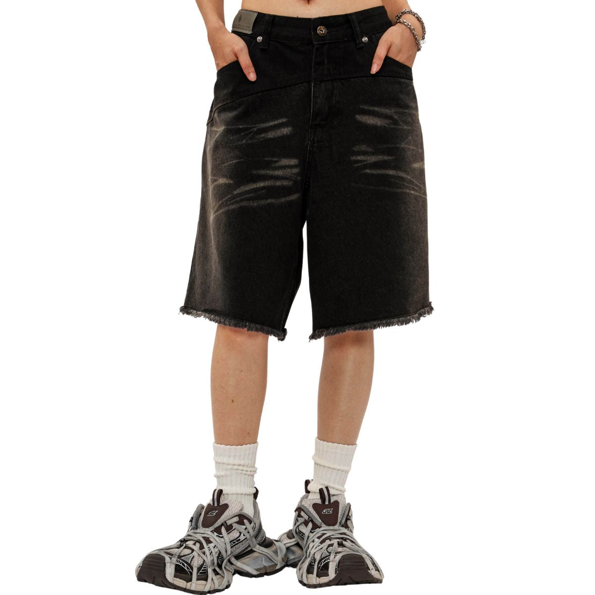 Black Raw Edge Short Jeans-INNBLAC Fashion Apparel