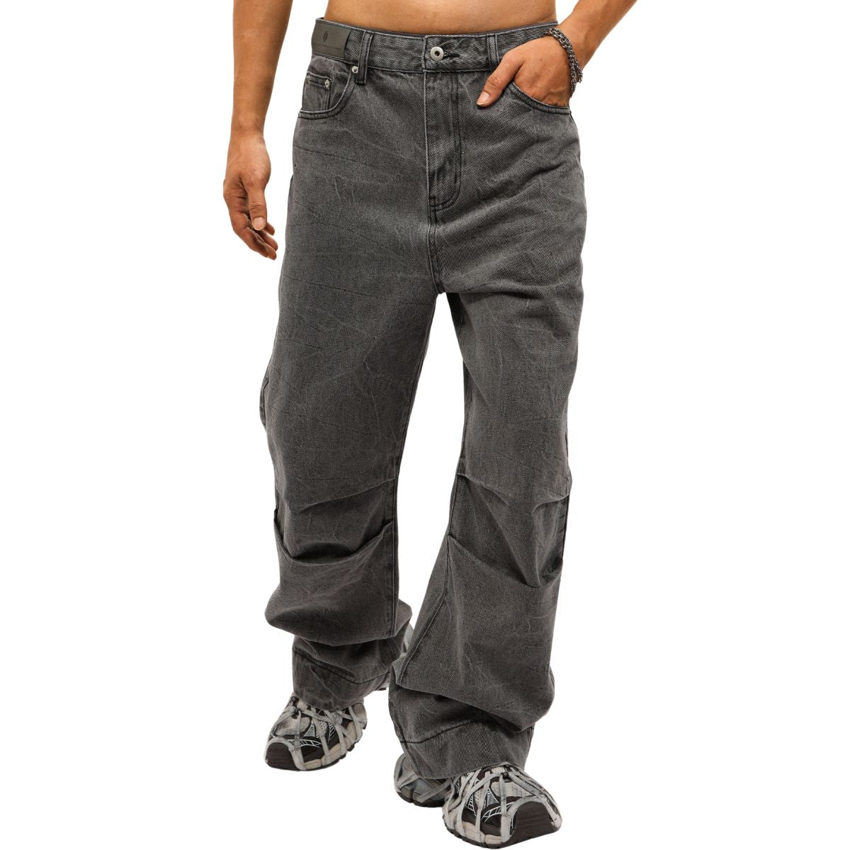 Washed Straight Leg Paratrooper Jeans-INNBLAC Fashion Apparel