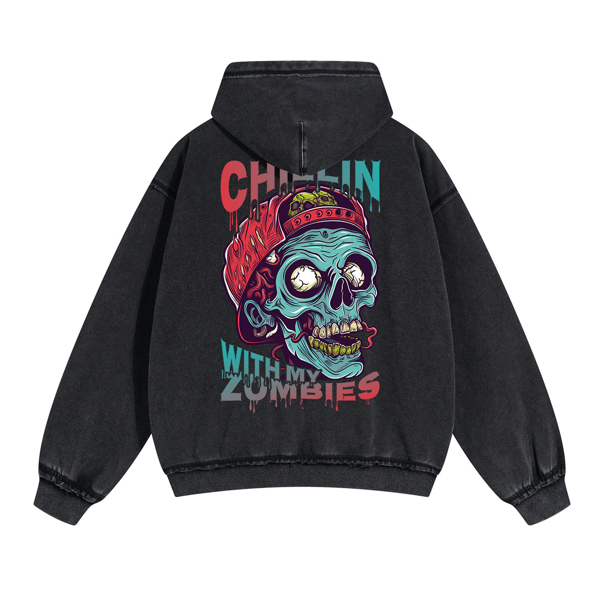 Zombies Graphic Double Slider Zip Hoodie-INNBLAC Fashion Apparel