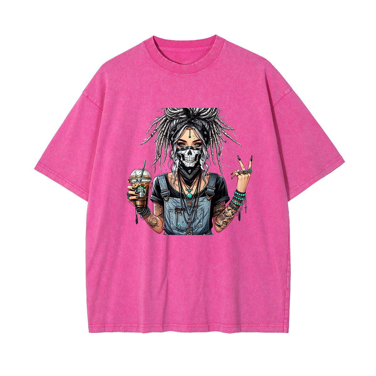 Gothic Girl Stone Wash Graphic Tee-INNBLAC Fashion Apparel